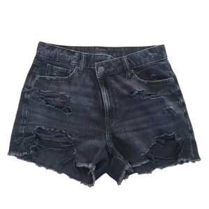 American Eagle highrise crossover style waist mom short black jean distressed